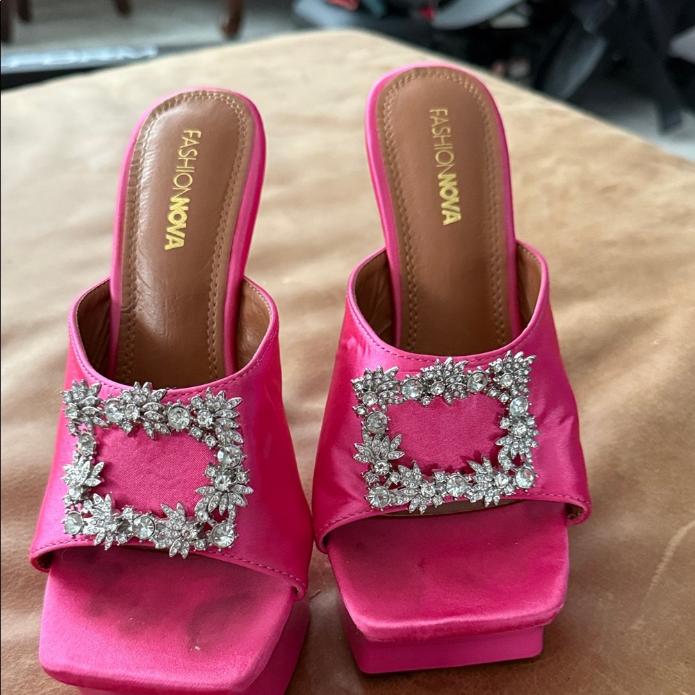Barbie or Bratz Fuchsia Satin Mules with Rhinestone Buckle